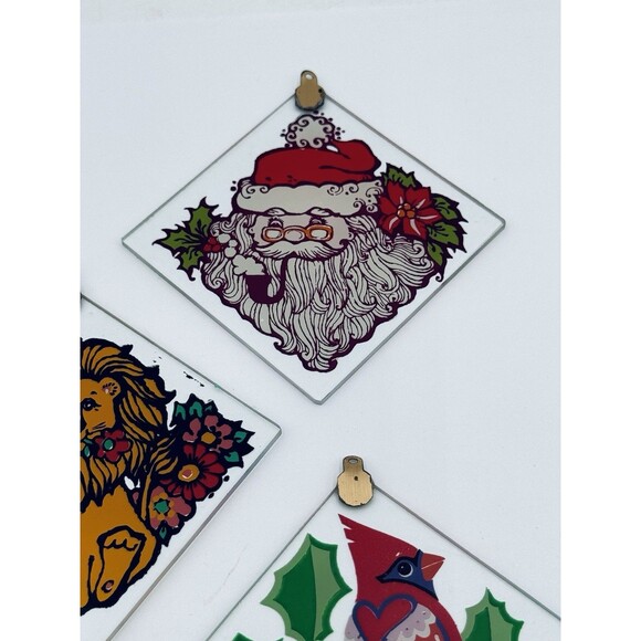 Vintage Christmas Ornament Lot of 5 Glass Cardinal Santa Lion Poinsettia Candle - Picture 4 of 9